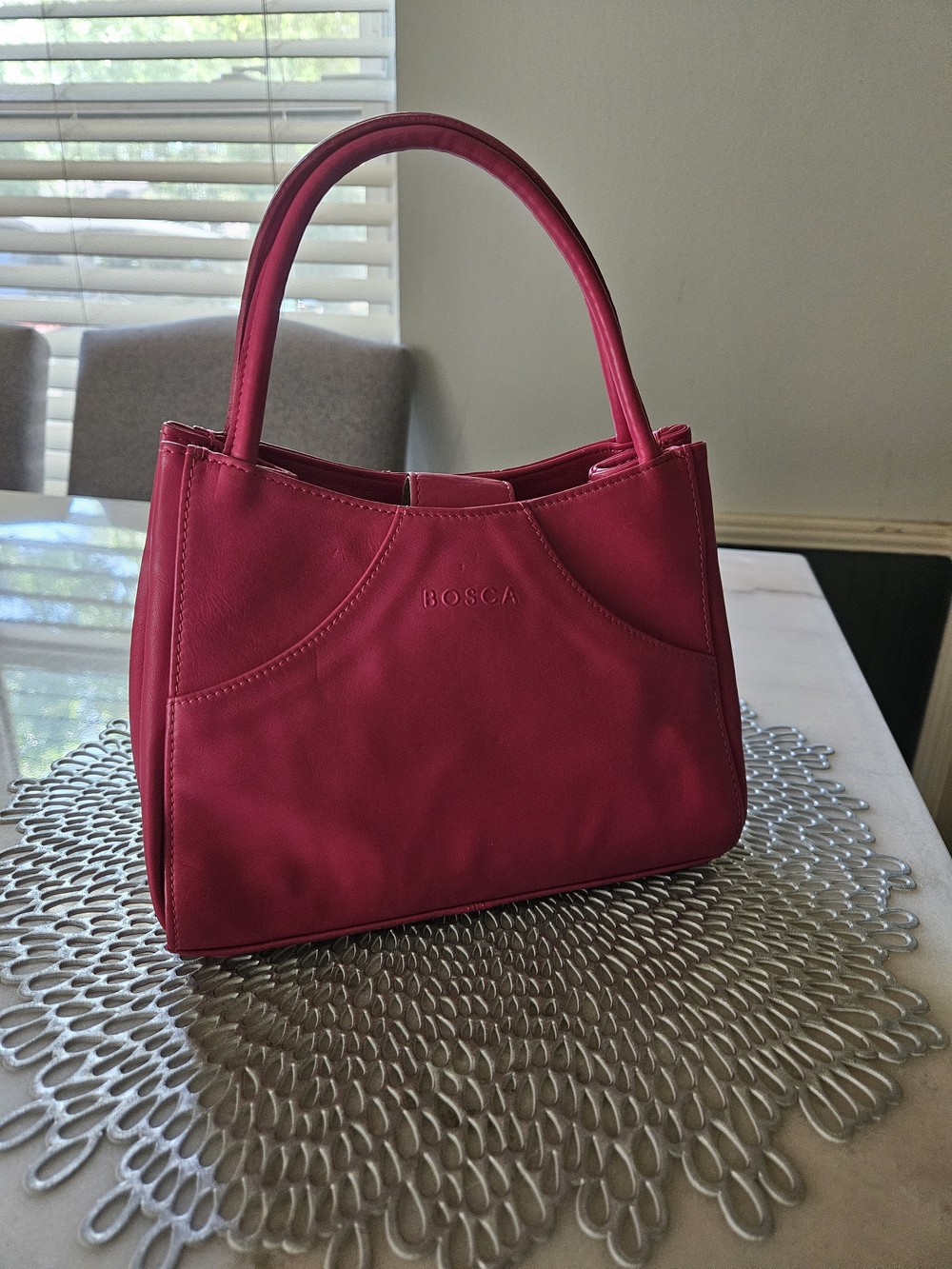 Bosca Small Structured Shoulder Bag in Fuchsia